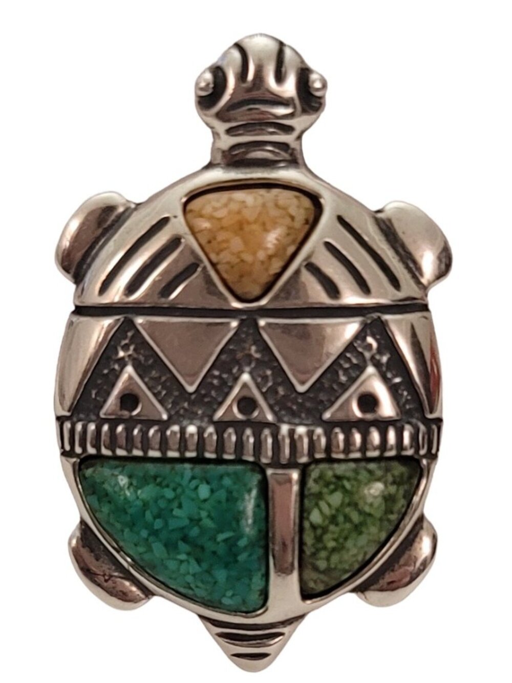 Carolyn Pollack Sterling Silver Crushed Stone Inlay Turtle Brooch Pendant E465